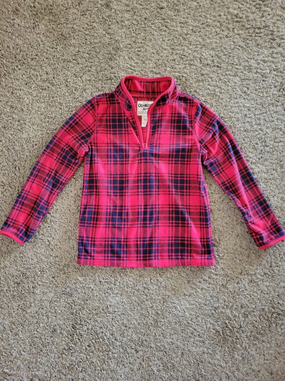 Osh Kosh Boy's Red Plaid 1/4 Zip Fleece Jacket